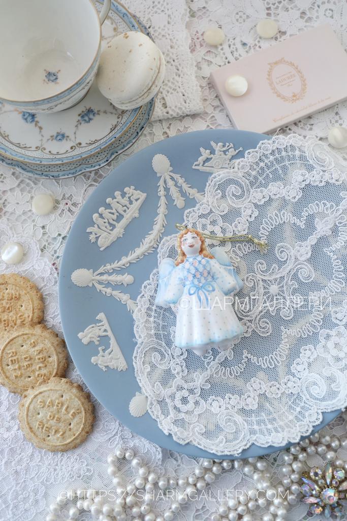 Елочная игрушка  «Ангел» ручная роспись, Ярославская Майолика.