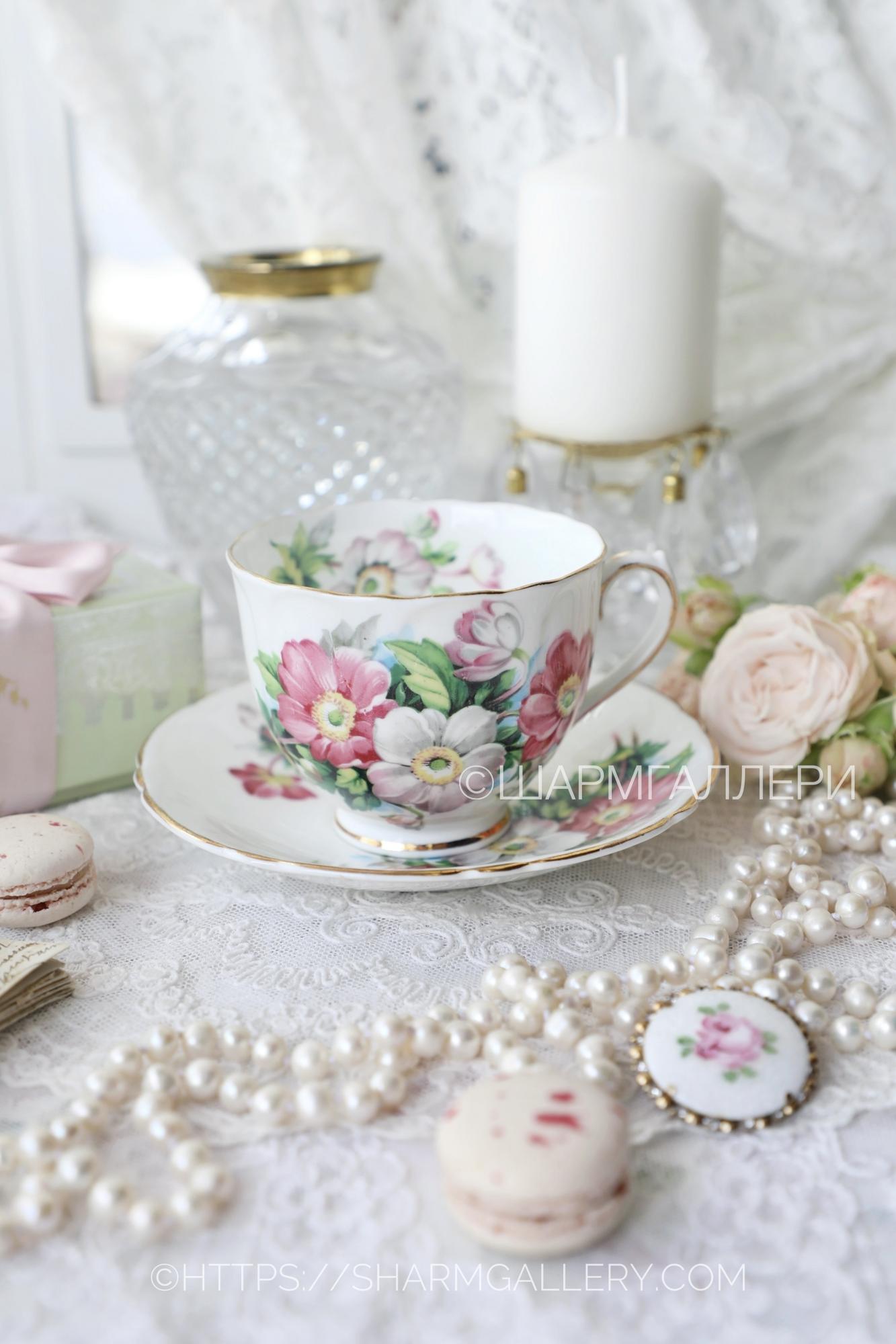 Редкость! Чайная пара  «Цветы яблони» костяной фарфор Victoria C&E (Corke & Edge) Англия.