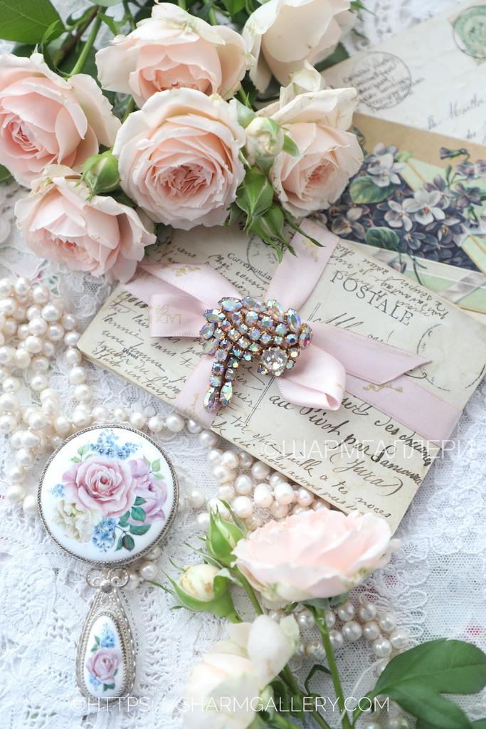 Брошь №31 винтажная брошка с подвесками, стеклянные радужные стразы Бореалис, Яблонекс Чехословакия