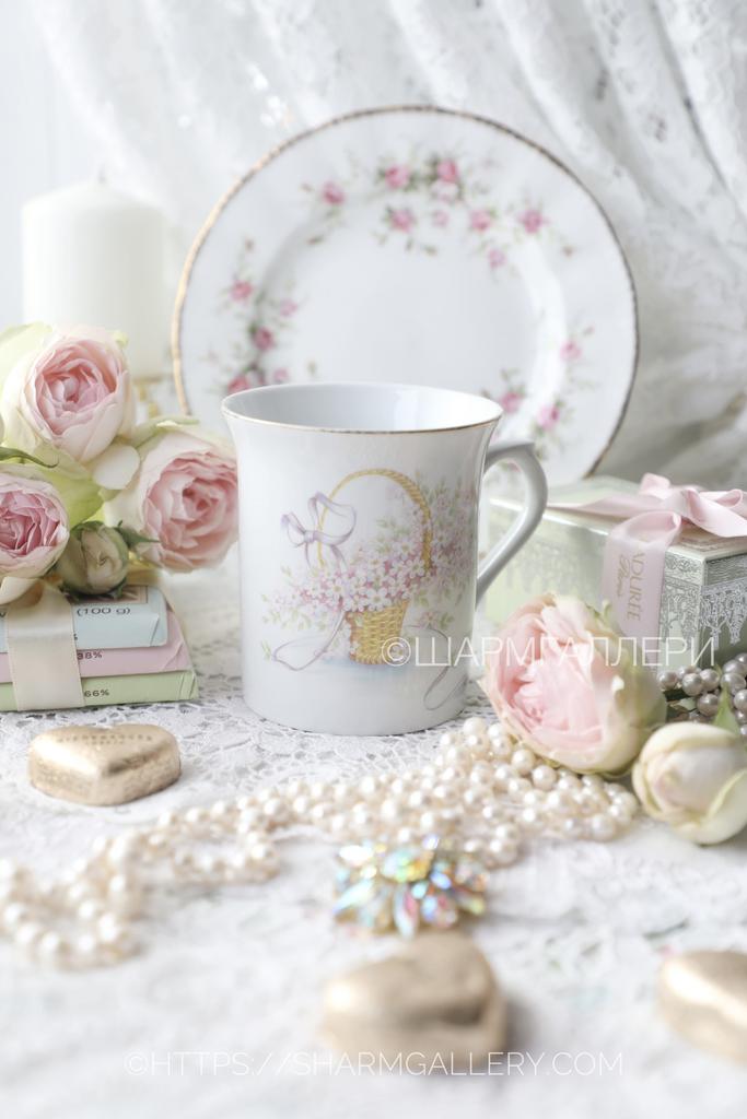 Чайная кружка «Корзина с нежными цветами» 300мл. фарфор  Original Bohemia Чехия.