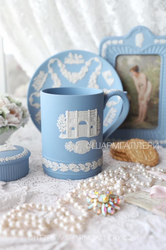 Редкость! Кружка пивная Рождество 1981год бисквитный голубой фарфор WEDGWOOD Веджвуд, Англия.