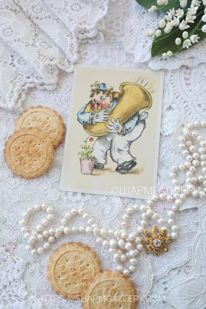 Старинная открытка  «Клоун музыкант» №295 чистая. Германия.