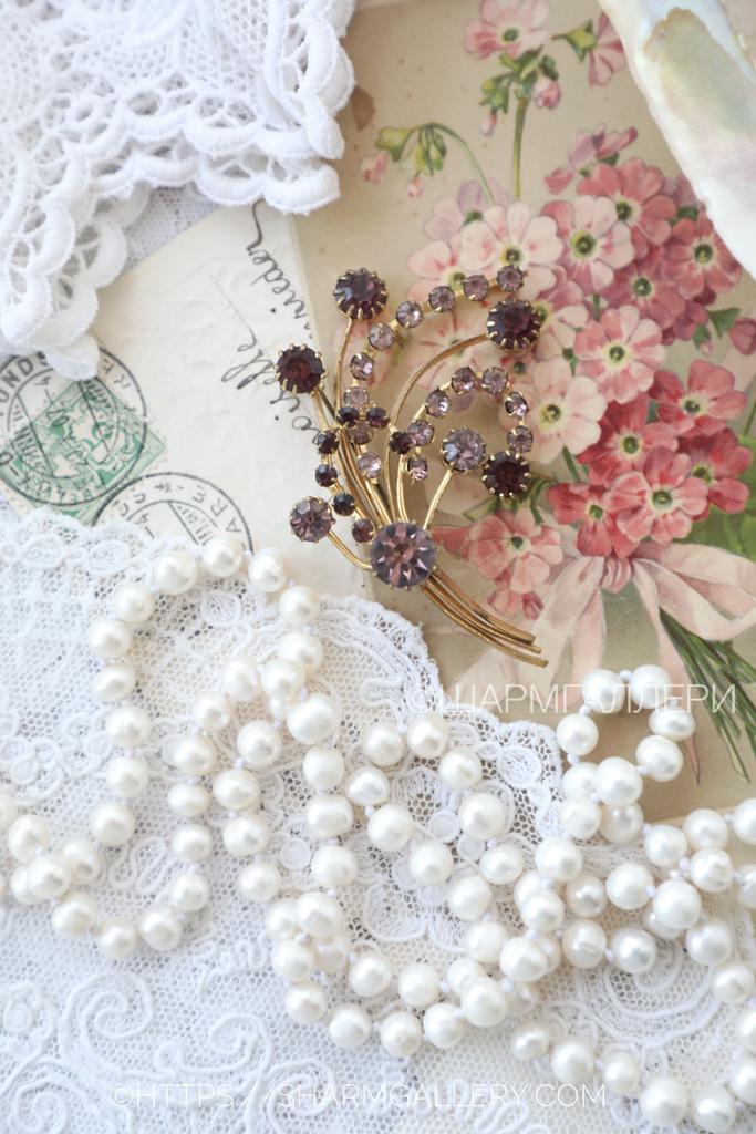 Брошь №49 винтажная брошка  «Веточка» стеклянные цветные стразы  Яблонекс Чехословакия