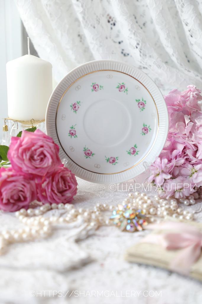 Чайное блюдце серия "Свадебная" 14,5см. фарфор ЛФЗ, СССР.