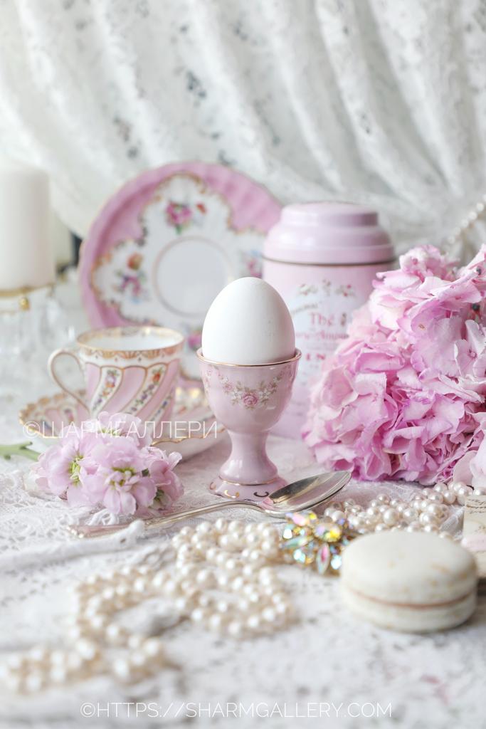 Пашотница подставка под яйцо «Розовая соната» розовый фарфор Leander Чехия.