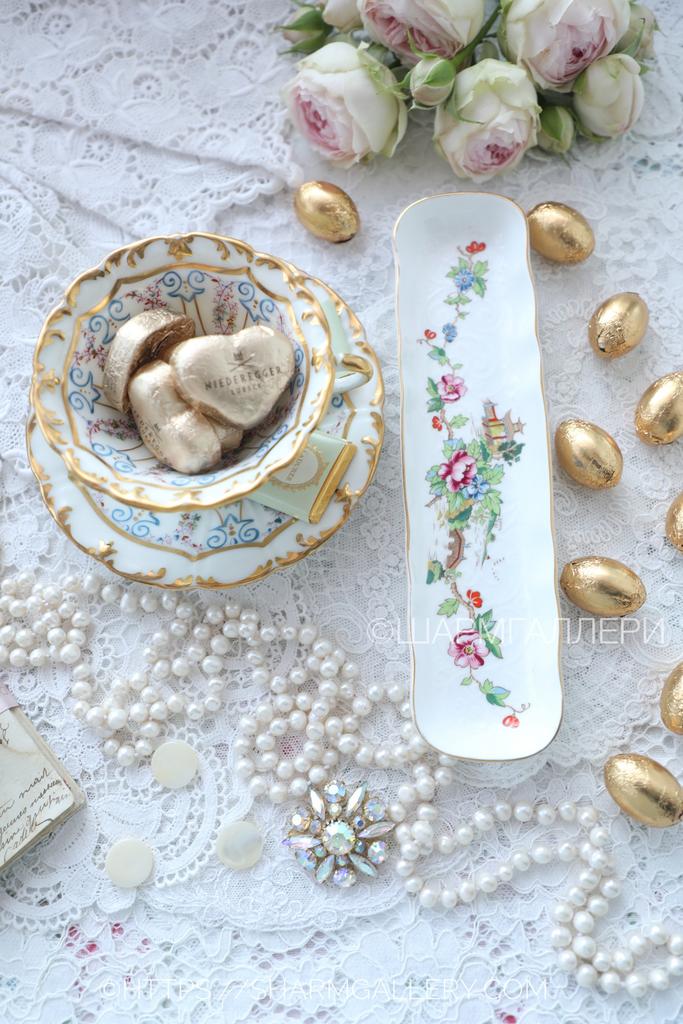 Редкая подставка/блюдо грисинница  «Pagoda» Пагода костяной фарфор Crown Staffordshire Англия.