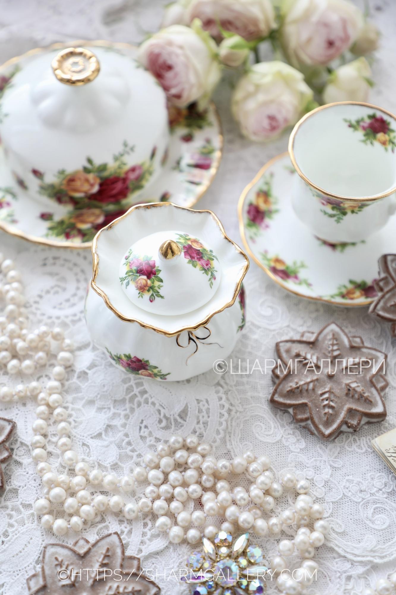 Джемница баночка для меда Old Country Roses костяной фарфор Royal Albert Англия.