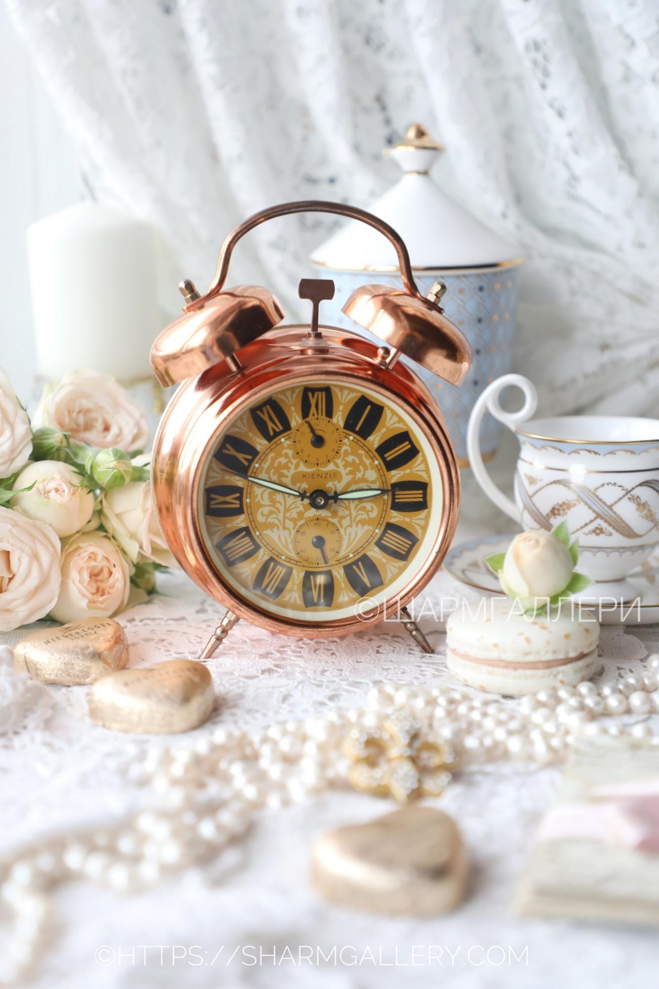 Будильник настольный большой медь KIENZLE Кинцле механика Германия.