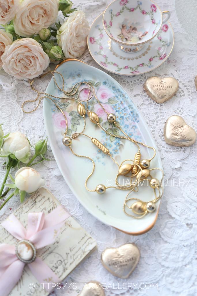 Бусы/Колье двойная нить, металл под золото, Польша 1970гг.