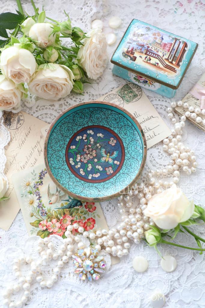 Антикварная круглая розетка /подставка Клуазоне перегородчатая эмаль, старый Китай.