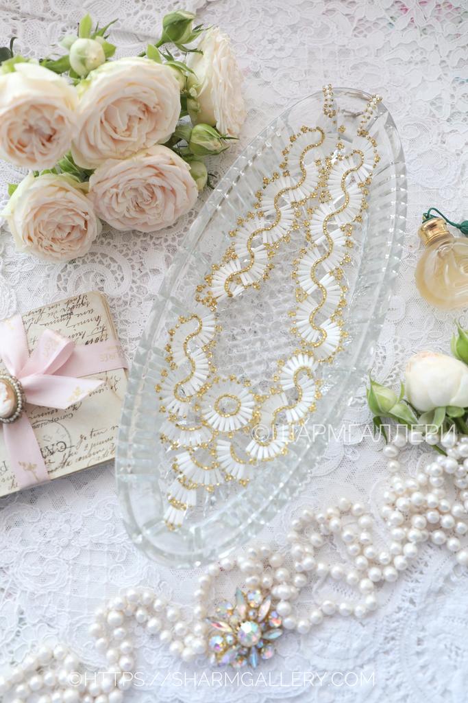 Колье «Невеста» микробисер, стеклярус. Чехословакия, 1970гг.