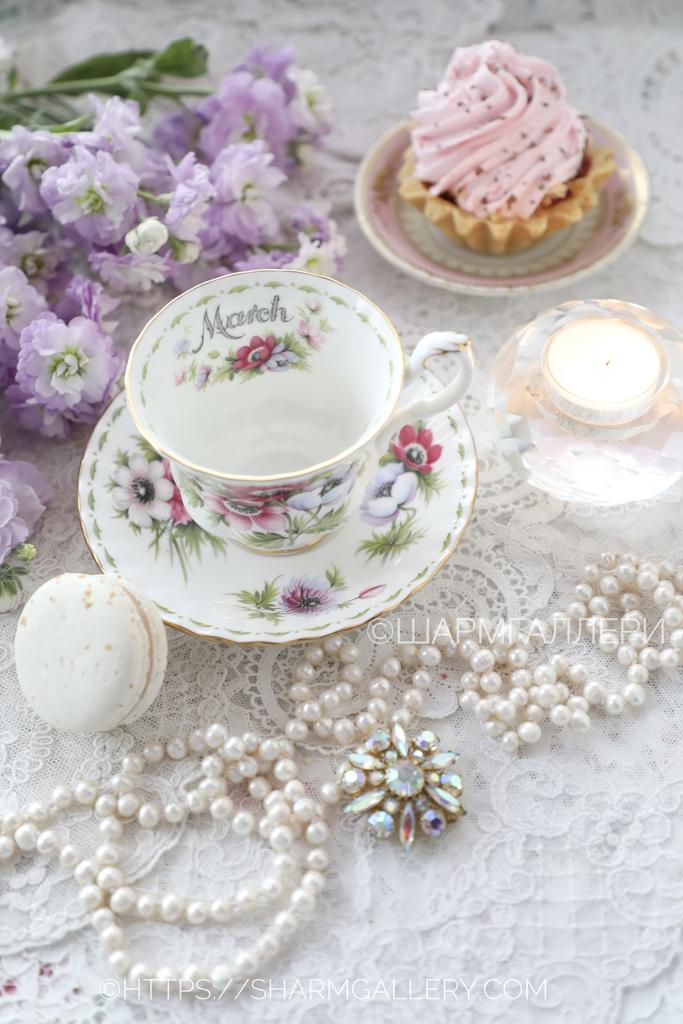 Чайная пара «Цветок месяца» Flower Of The Month Март/Анемон March/Anemones фарфор Royal Albert Англия. №4