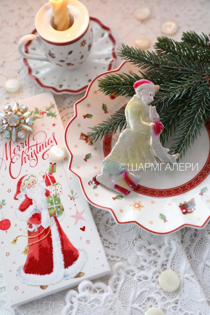 «Емеля со щукой» елочная игрушка из картона - картонаж из серии «Сказки», СССР