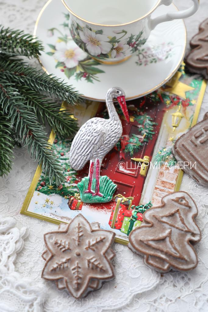 «Цапля» елочная игрушка из картона - картонаж, СССР