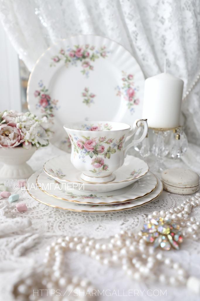 Чайная пятерка (5 предметов) Moss Rose Мускусная Роза, костяной фарфор Royal Albert Англия