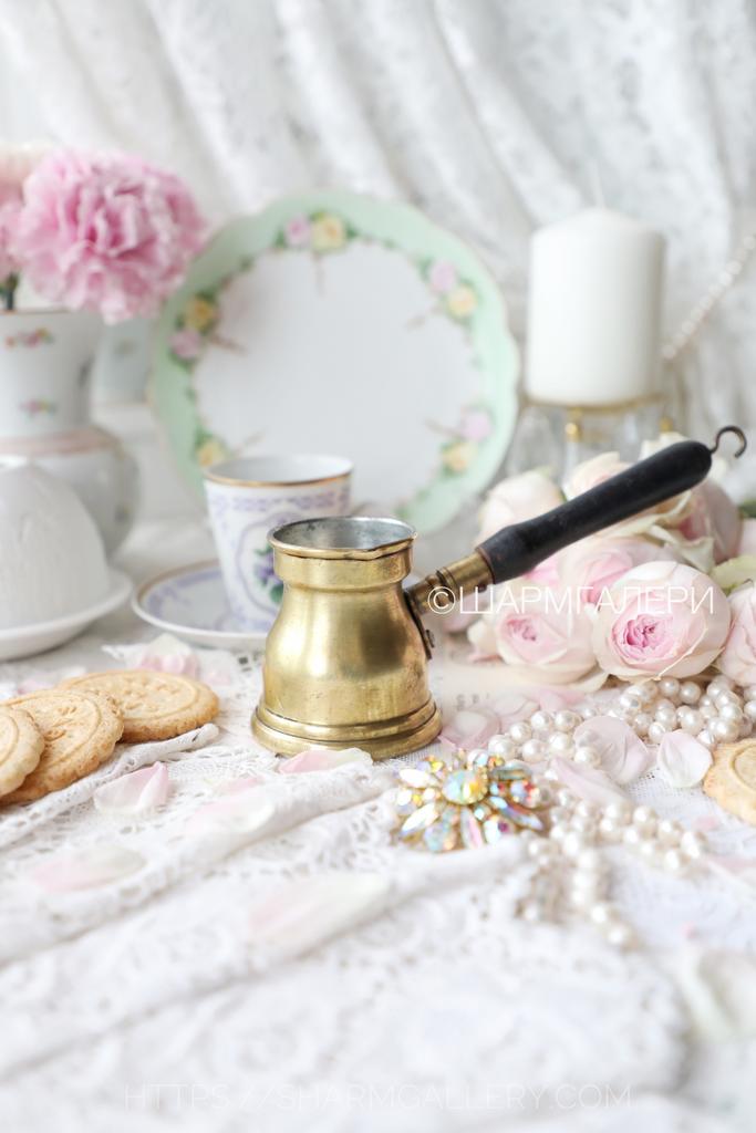 Мини Джезва/Турка  с деревянной ручкой, 100мл., для кофе, латунь.