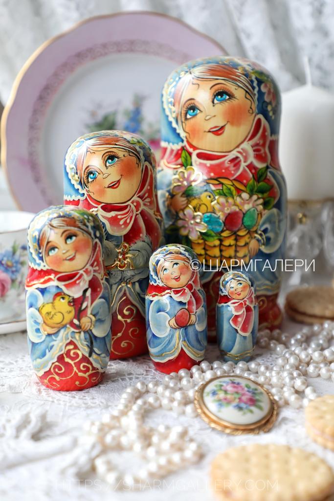 Матрешка ручной работы Пасхальная 5 мест, дерево ручная, авторская роспись. Россия.