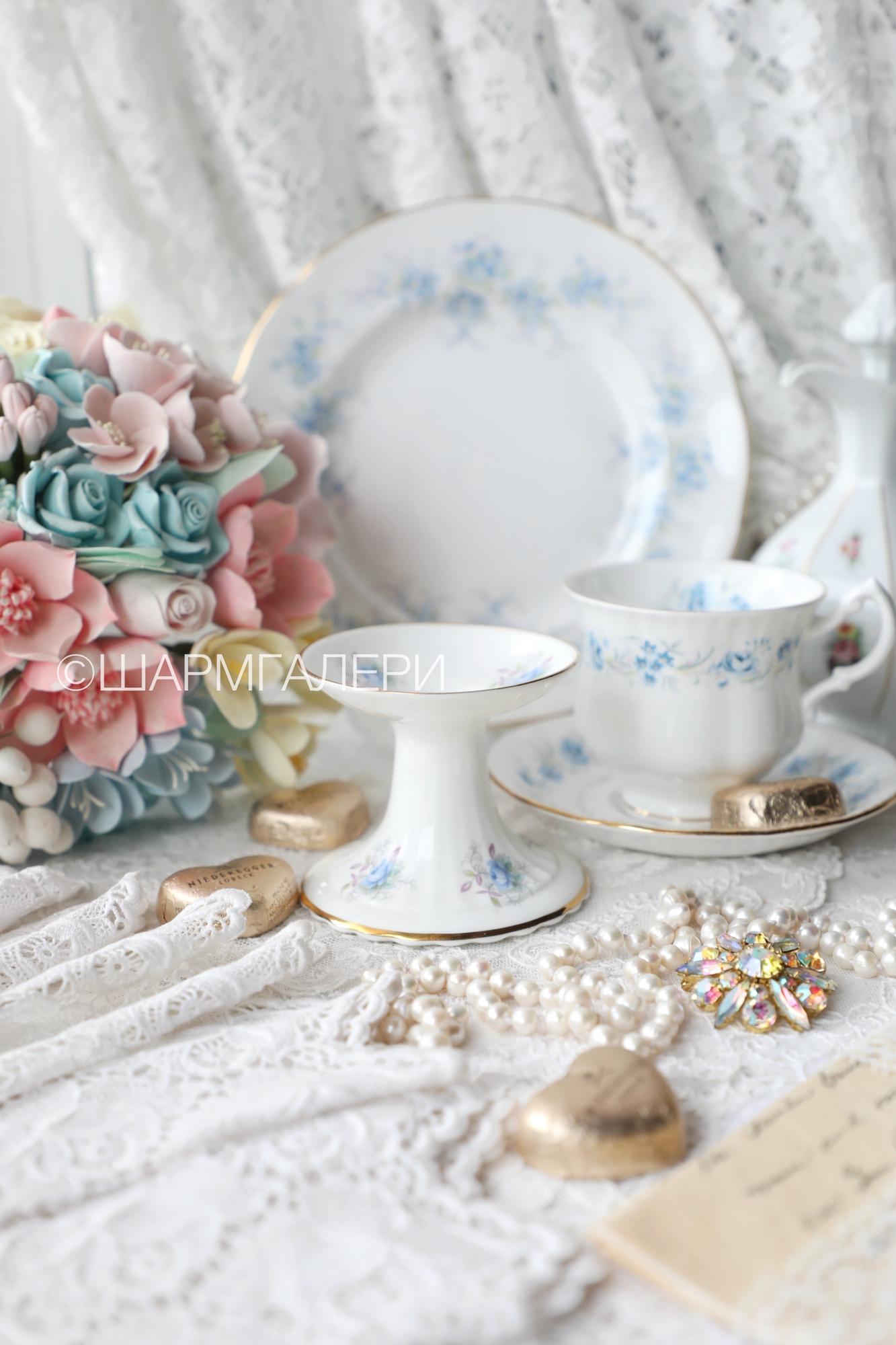 Подсвечник Blue Blossom/Голубой цветок костяной фарфор Royal Albert, Англия 1988г.