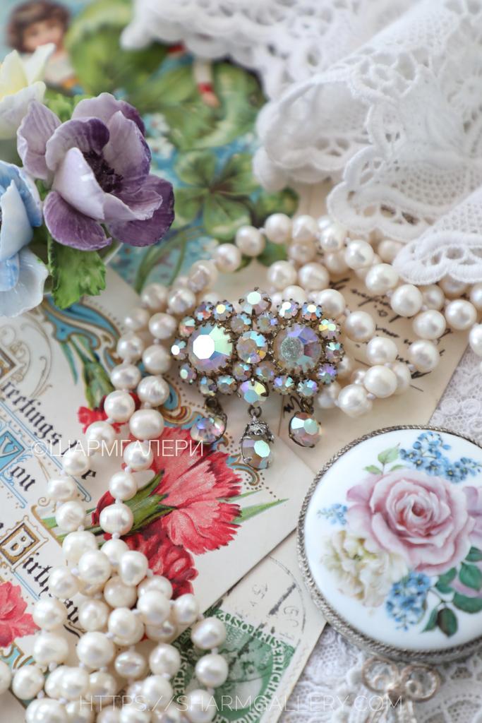 Брошь №54 винтажная брошка с подвесками стеклянные радужные стразы Бореалис, Яблонекс Чехословакия