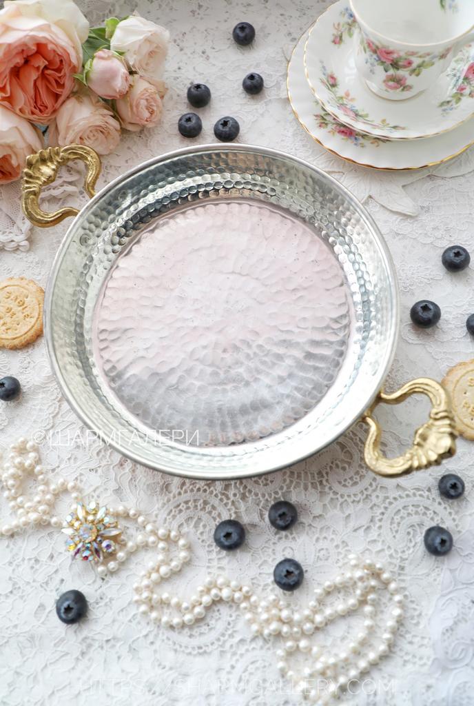 Круглое медное блюдо  с ручками/форма 22,5см Италия