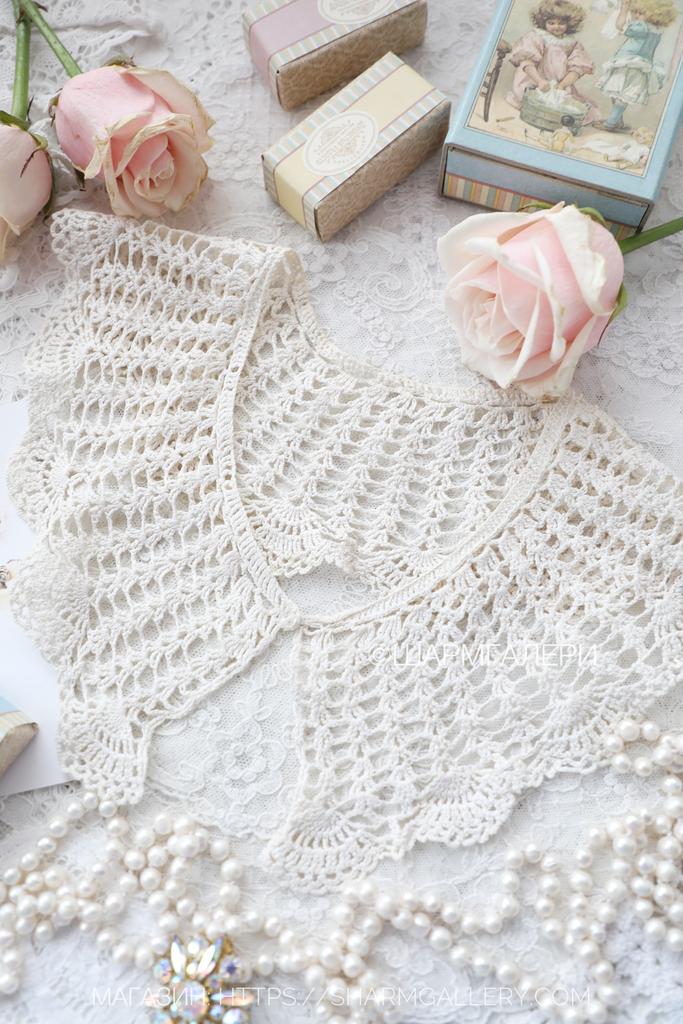 Старинный воротничок для платья, блузы,экрю ручная вязка. Германия.