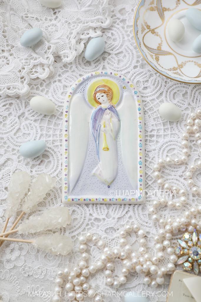 Плакетка Ангел, керамика ручной работы, роспись Россия начало 2000гг.