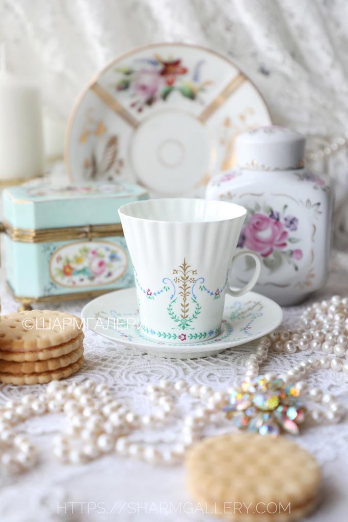 Кофейная пара "Фаворитка" костяной фарфор ЛФЗ, СССР.