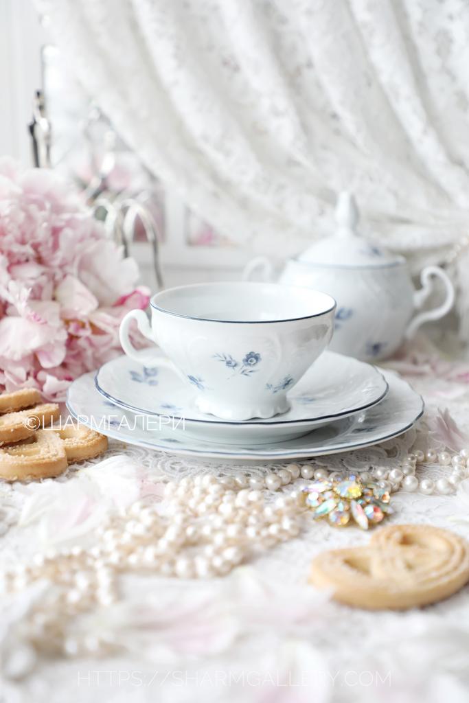 Чайная тройка/трио «Голубой цветок» коллекция «Северное лето» фарфор Bernadotte, Thun /Тун Чехия.