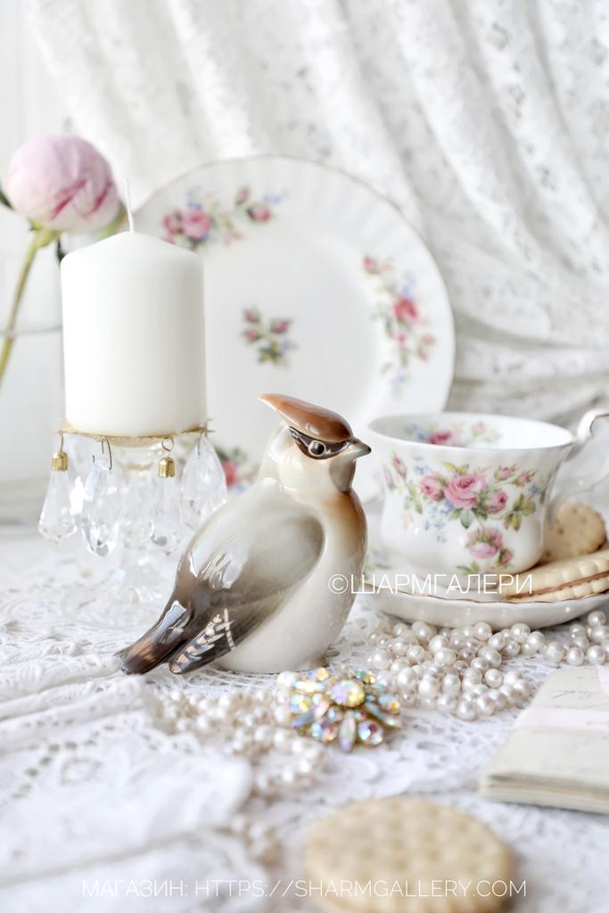 Статуэтка птица «Свиристель» фарфор ЛФЗ СССР