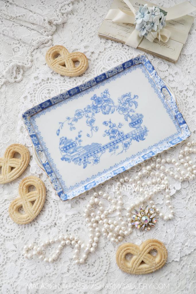 Поднос/блюдо «Blau china» Deutschland шинуазри, фарфор Германия.