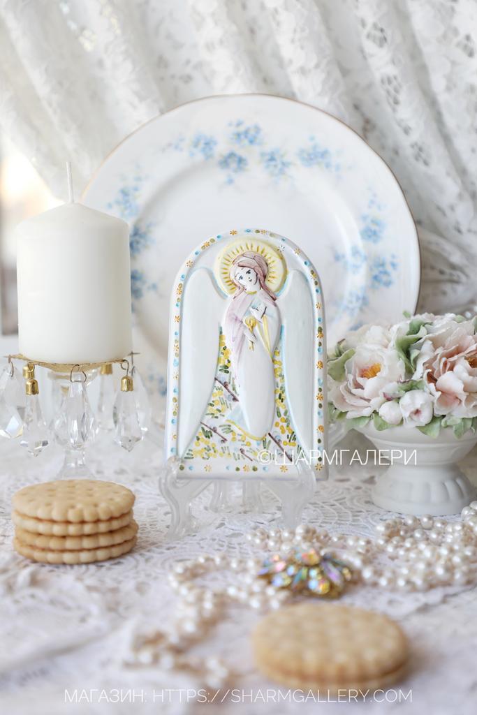 Плакетка/Настенное керамическое панно Ангел, керамика ручной работы, роспись Россия начало 2000гг. №3