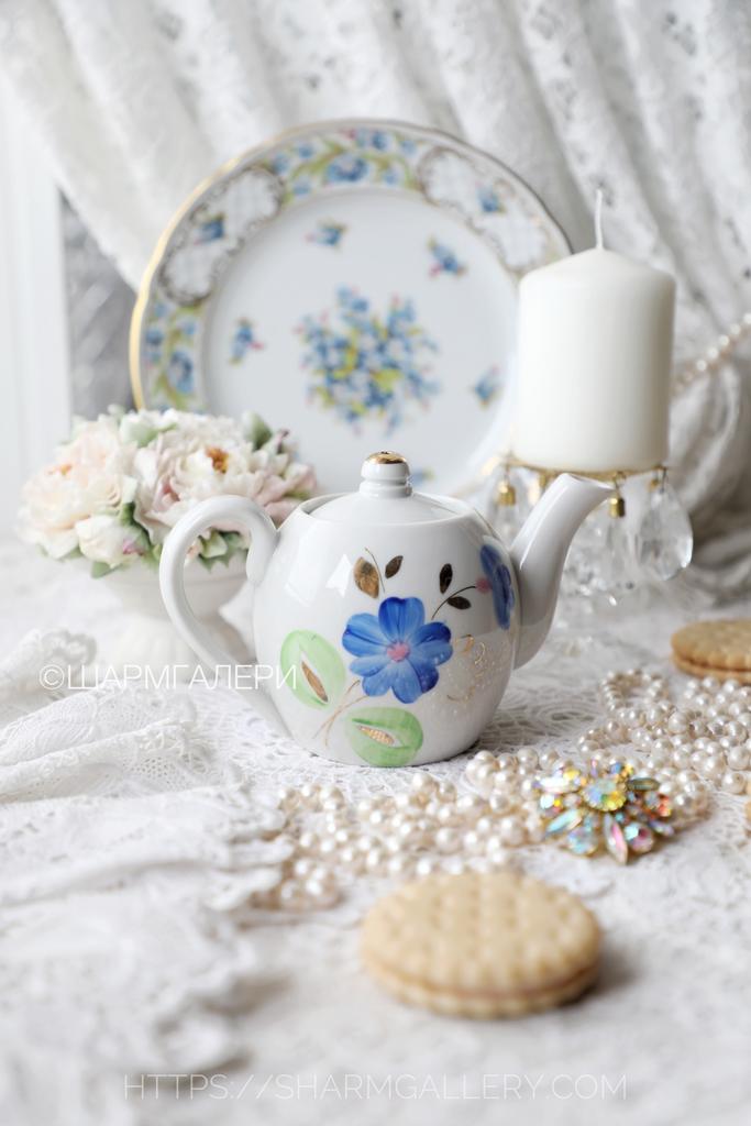 Мини чайник на одну чашку «Лето» фарфор Дулево, СССР.