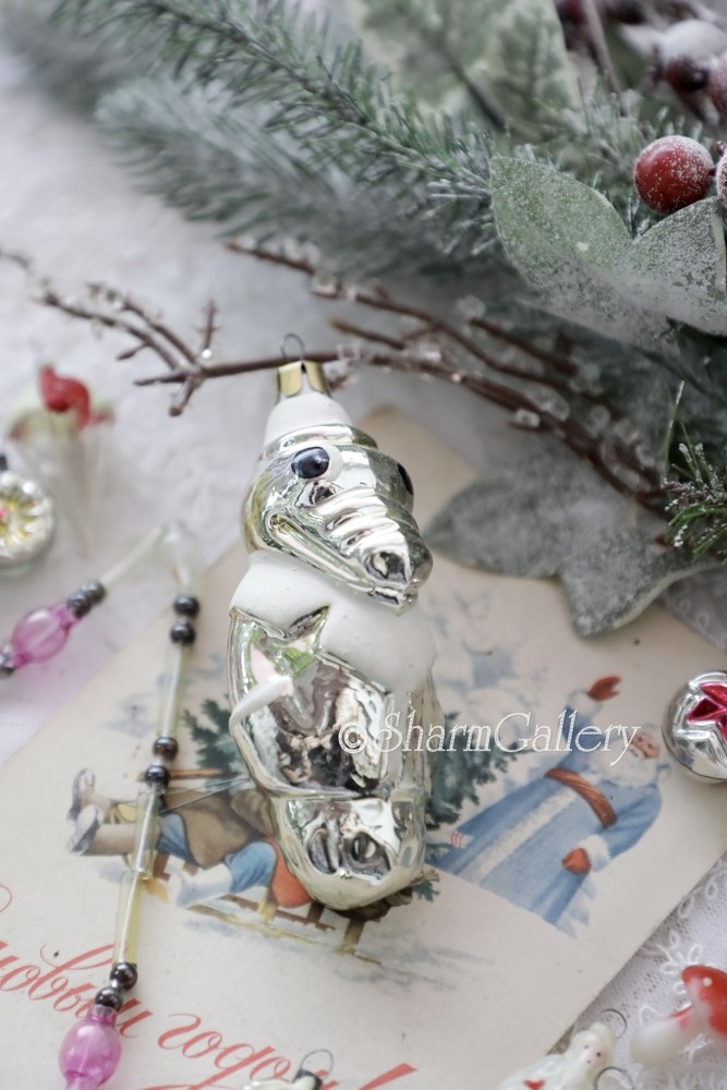 Крокодил Гена «белое золото» советская стеклянная елочная игрушка СССР (в ассортименте)