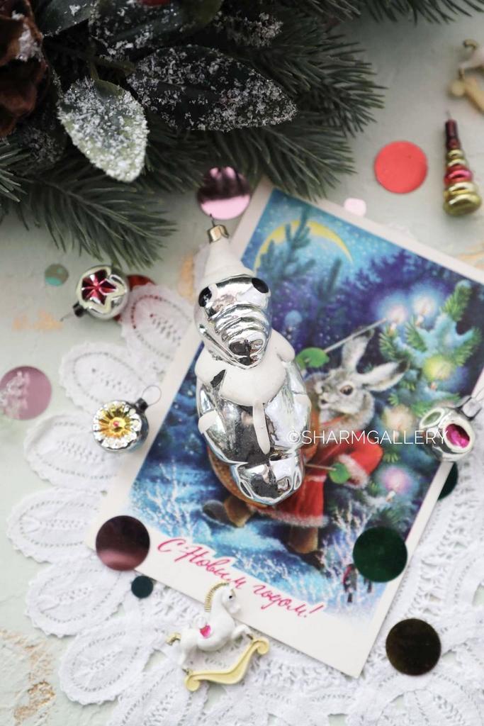 Крокодил Гена «мятный» советская стеклянная елочная игрушка СССР (в ассортименте)