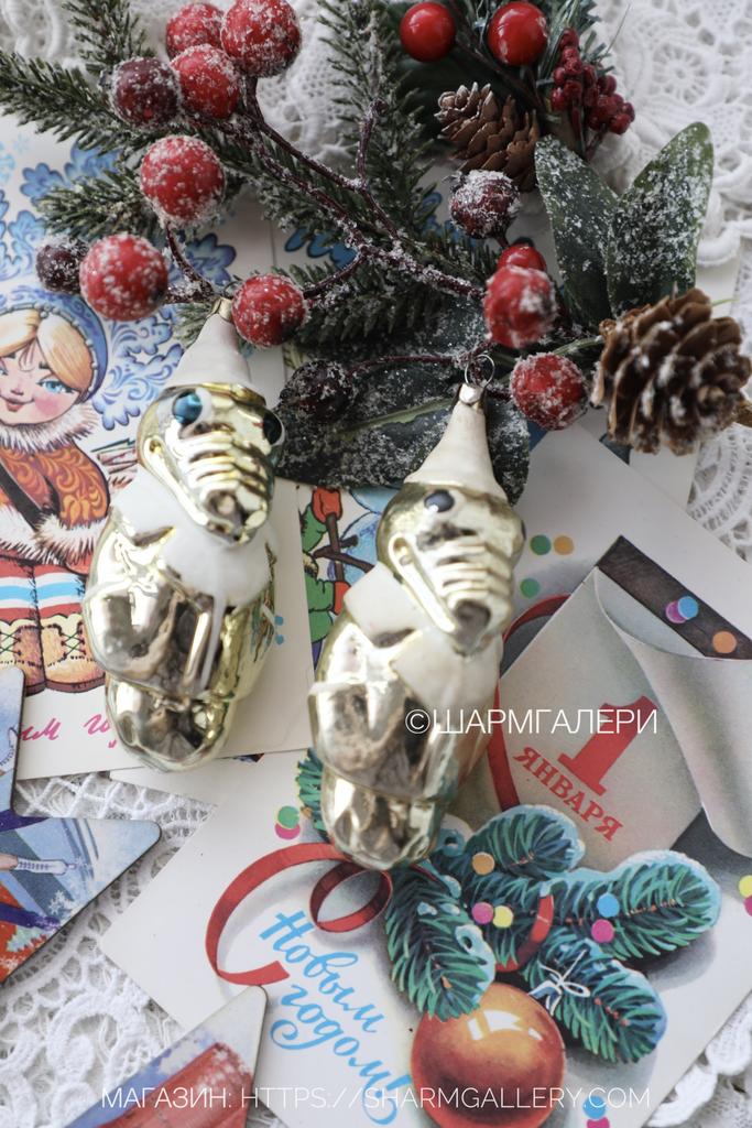 Крокодил Гена «золотой» советская стеклянная елочная игрушка СССР (в ассортименте)