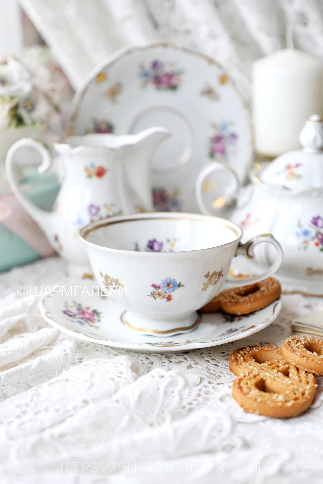 Чайная пара «Мейсенский букет» фарфор Райхенбах Reichenbach, GDR Германия