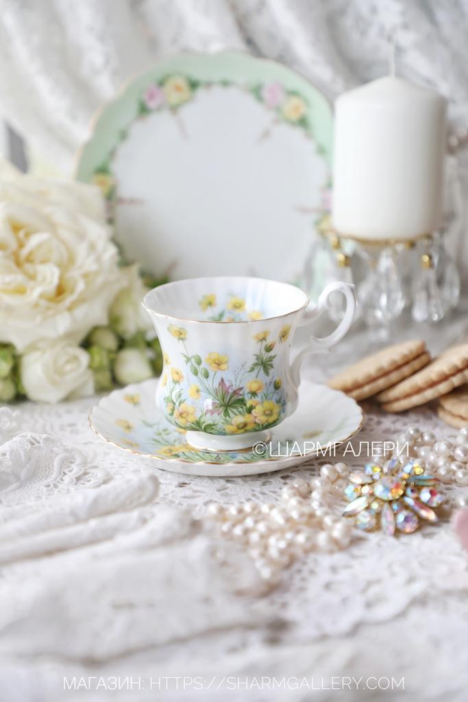 Чайно/Кофейная пара “Лютики лесные” костяной фарфор Richmond/Ричмонд Англия.