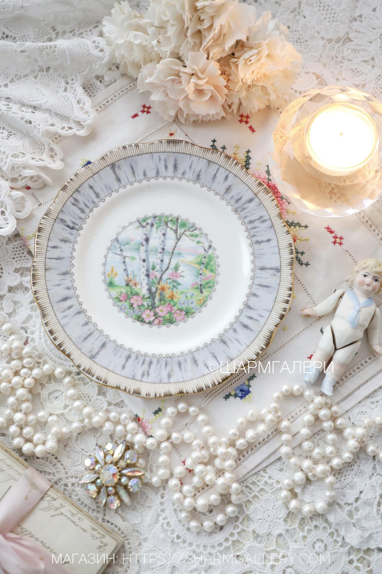 Тарелка десертная Silver Birch Серебряная Береза 16см костяной фарфор Royal Albert, Англия
