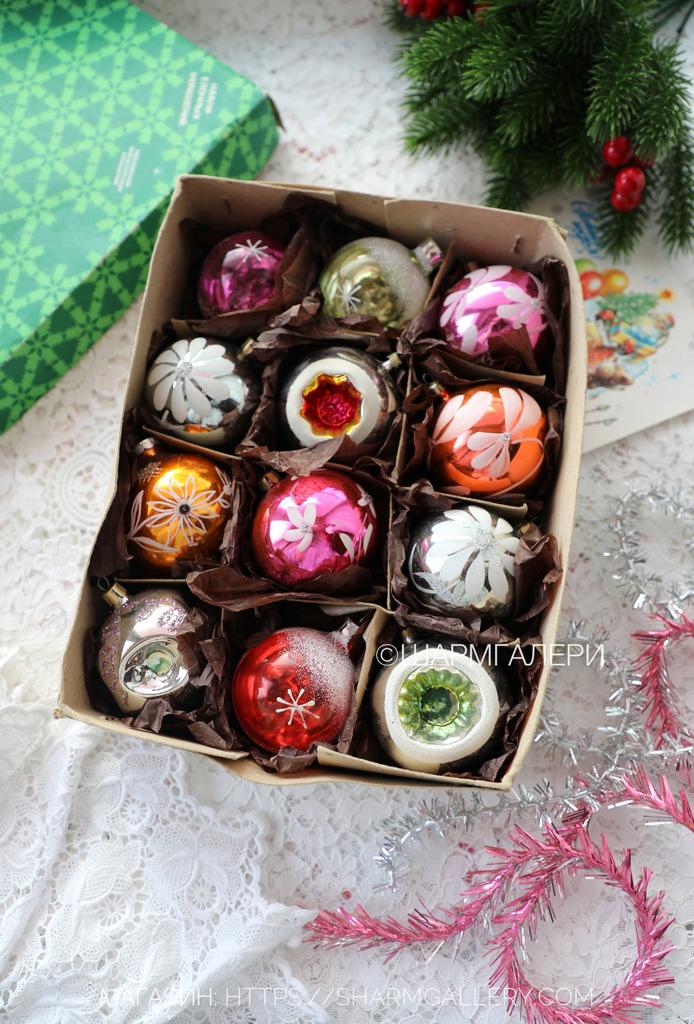 Елочные Шары набор 12шт в родной коробке №279 советская елочная игрушка, стекло, СССР