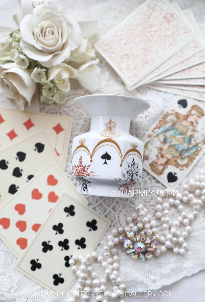 Редкость! Подсвечник «Игра» карты, Пиковая дама, фарфор, ЛФЗ, СССР 1980гг.