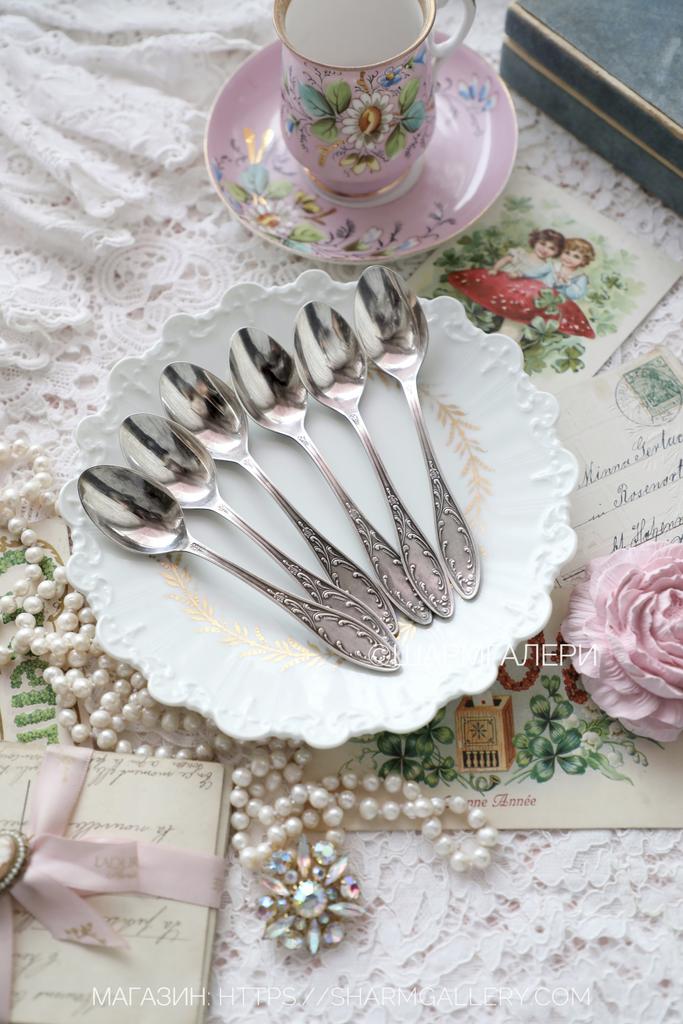 Набор чайных ложек «Пламя» 6шт в коробке, мельхиор Кольчугино СССР. №54