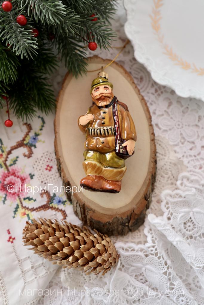 Коллекционная елочная игрушка «Охотник» стекло, роспись ф-ка Ариэль, Россия.