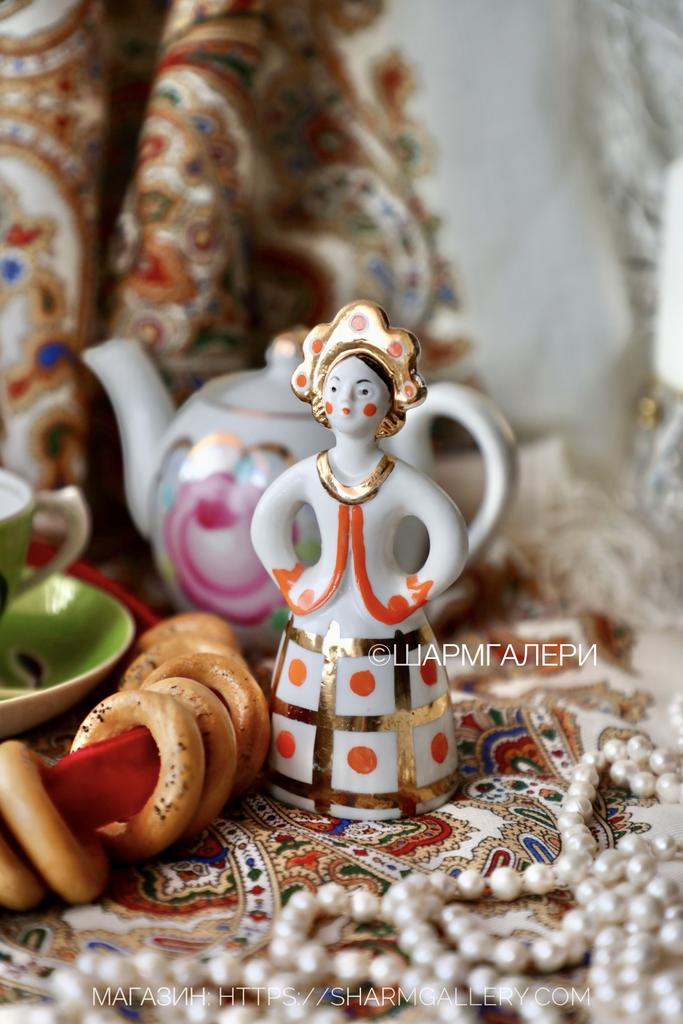 Уценка! Статуэтка Девушка в кокошнике (Дымковская игрушка) фарфор, ручная роспись, Дулево, СССР №5