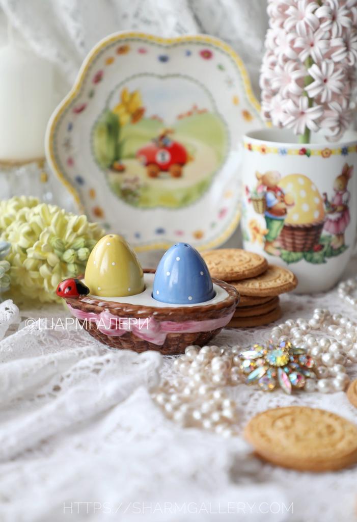 Набор соль перец Пасхальная корзинка с яйцами, фарфор Villeroy & Boch Виллерой и Бох, Германия. Старая коллекция!
