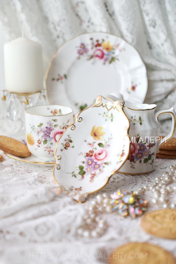 Мини блюдо - овальная розетка «Букеты Дерби» Derby Pоsies костяной фарфор Royal Crown Derby Дерби Англия.