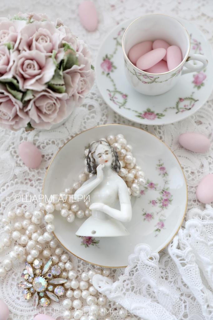 Реставрация! Антикварная Half doll «Дама брюнетка» кукла половинка 7,3см фарфор, Германия