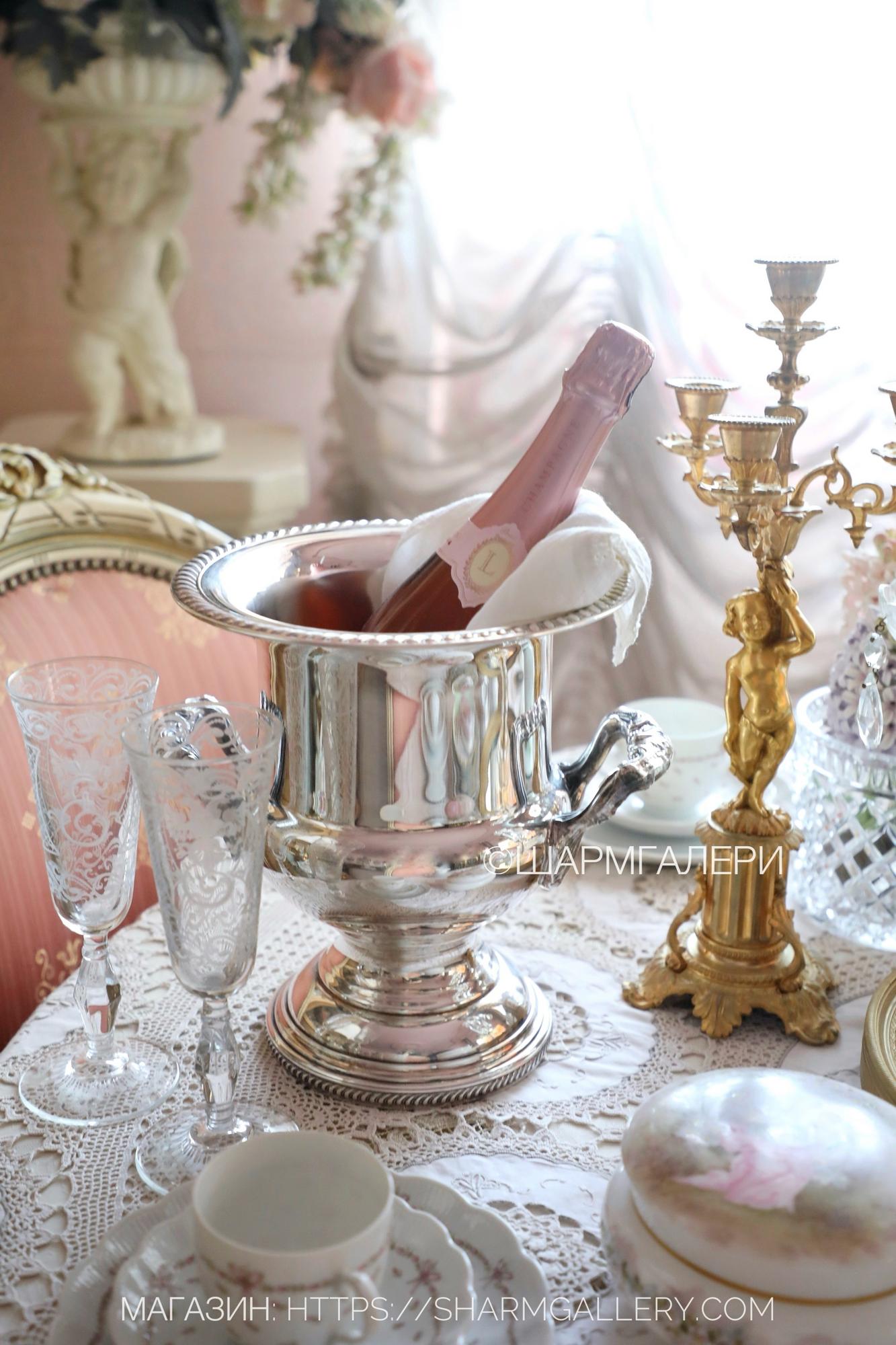 Ведро для шампанского с ручками, серебрение, Америка. С дарственной надписью.