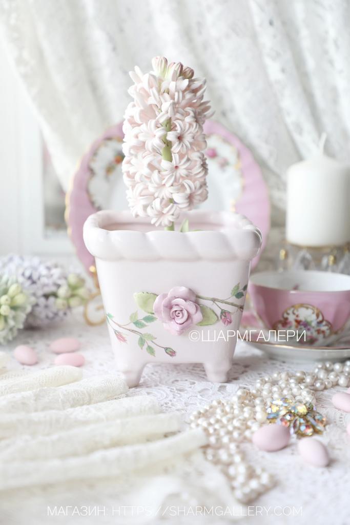 Фарфоровое кашпо для цветов «Роза» на ножках, роспись, Англия. №8