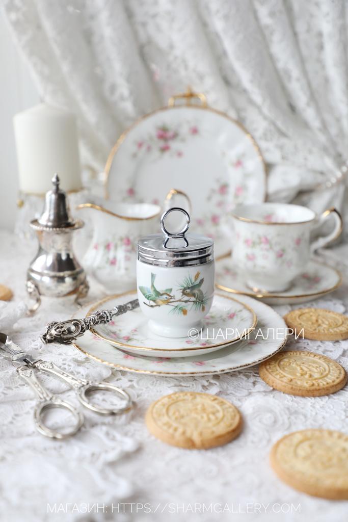 Кодлер пашотница "Птицы" на 1 яйцо фарфор Royal Worcester/Роял Вустер, Англия.