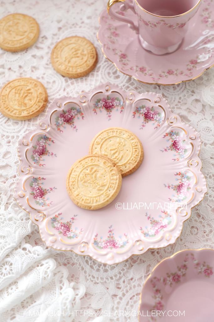 Тарелка для закусок, десертов 19см  "Полевые цветы" розовый фарфор Haas & Czjzek Славков, Чехословакия.